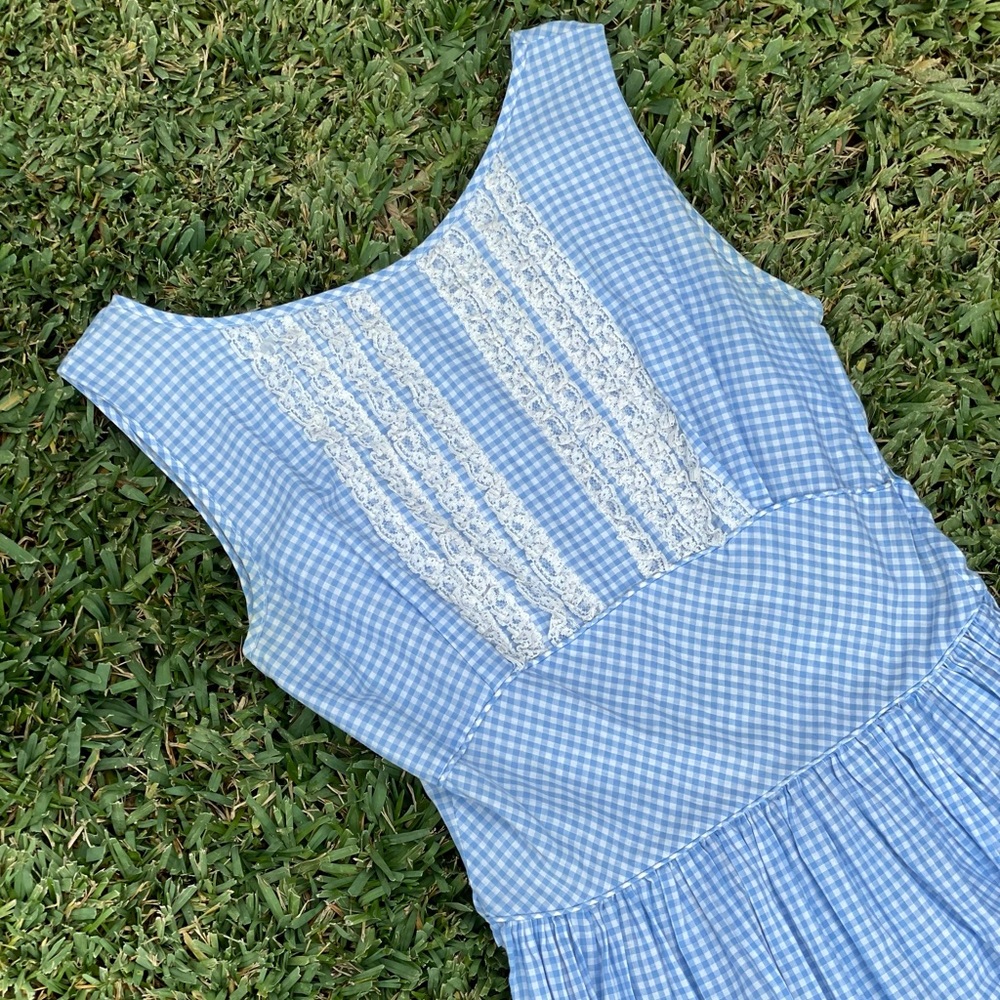 Vintage Gingham Dress with lace, Cottagecore